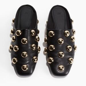 H&M Black and Gold Embellished Mules